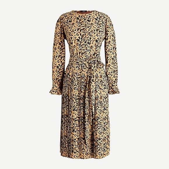 J. Crew NWT Leopard Long Sleeve Pleated Dress - Picture 2 of 2